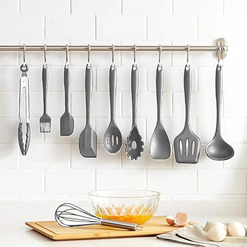 Conjunto CINZA Utensílios Jogo Kit Profissional 10 Peças Cozinha Silicone Resistente a Altas Temperaturas Antiriscos BPA Free Colher Espátula X-MATTE