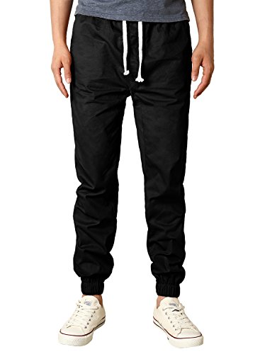 HEMOON Mens Regular Fit Twill Chino Harem Jogger Pants Medium P06-Black