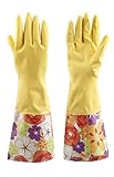 Sealike Floral Antiskid Dishwashing Gloves Cleaning Gloves Household Gloves Water Stop Waterstop Gloves with Stylus Yellow