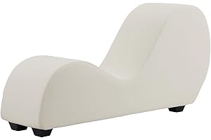 Louis Donné Yoga Chaise Lounge for Stretching, Exercising and Relaxing, Modern Faux Leather Curved Chair with Adjustable Head Cushion for Bedroom, Living Room, Apartment and Dorm (White)