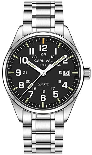 PASOY Men's Tritium Watch Green Light Sapphire Glass Stainless