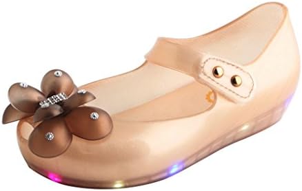 AMOMGard Kids Girls Toddler LED Light up Flat Jelly Shoes Cute Ribbon Bow Princess Sandals Shoes Size