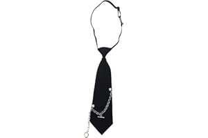 Punk Metal Chain Necktie for Women Men Student Japanese Pre Tied Adjustable Black Ties for Uniform School Shirt Casual Tie