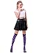 Women’s Extra Long Striped Socks Over Knee High Opaque Stockings (Black & Purple)