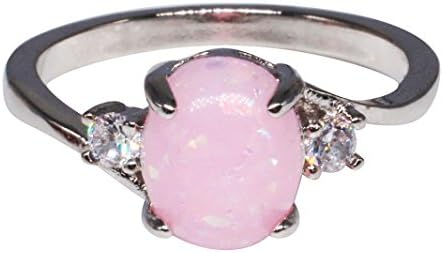 Clearance Rings Daoroka Women Sterling Silver Rings Oval Cut Fire Opal Diamond Band Rings Jewelry Gift For Girlfriends Lovers (8, Pink)