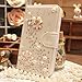 iPhone 7 Plus Wallet Case, UnnFiko Handmade Luxury 3D Bling Crystal Rhinestone Leather Purse Flip Card Pouch Stand Cover Case for iPhone 7 Plus 5.5 Inch (Flower Pearl)