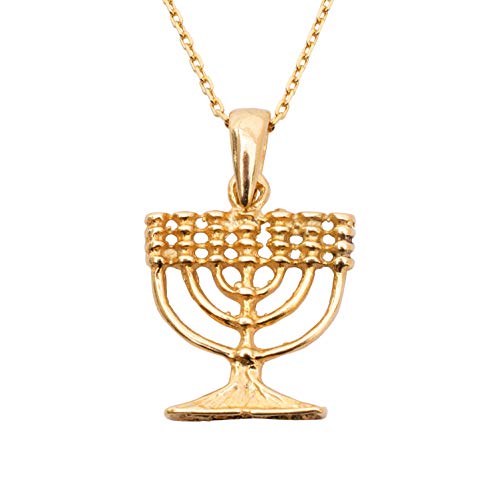 14K Gold Plated Chanukah Menorah Necklace - 14K Gold Plated over 925 Sterling Silver Menorah Pendant, Dainty Jewish Jewelry, Delicate Necklace, Menorah Gifts for Her Religious Jewelry for Women - Thumbnail 5