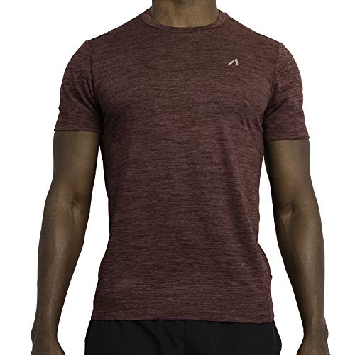 Alive Men's Tee Shirt Active Quick Dry Workout Short Sleeve Shirts Crew Neck (Coach Red Heather, X-Large) - Thumbnail 7