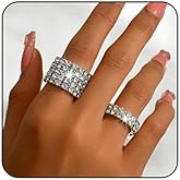 2PCS Rhinestone Stretch Ring for Women Sparkling Gold Silver Black Crystal Knuckle Ring Set Fashion Crystal Stackable Finger Rings Set Elegant Bridal Wedding Stretchy Statement Rings Jewelry