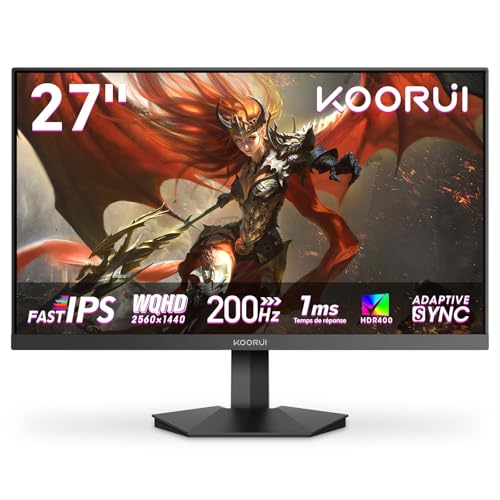 KOORUI G2721P 27 Inch Screen PC Gamer, Fast IPS 200Hz WQHD 2560x1440 2K Gaming Monitor, 1ms HDR400 Adaptive Sync HDMI 2.0x2/DP 1.4, VESA 75x75mm Monitor, Black