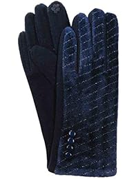 G&S Womens Metallic Navy Velvet Stretch Fit Button Texting & Tech Smart Gloves