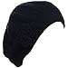 BYOS Ladies Winter Solid Chic Slouchy Ribbed Crochet Knit Beret Beanie Hat W/WO Flower Adornment, Soft Touch (Black Flower)