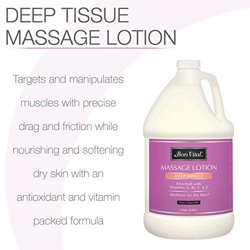 Bon Vital' Deep Tissue Massage Lotion for Deep Tissue Massages and Muscle Relaxation, Moisturizer Leaves No Greasy Feeling, Penetrates Deeply to Repair and Soften Skin During Massage, 1 Gallon Jar