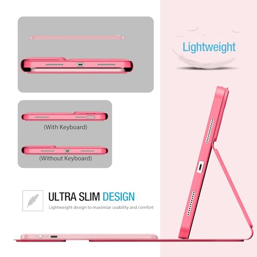 ProCase for iPad 11th / 10th Generation Case with Keyboard, Magnetically Detachable Wireless Keyboard with Multi-Touch Trackpad for iPad (A16) 2025 /10th Gen 2022 -Pink