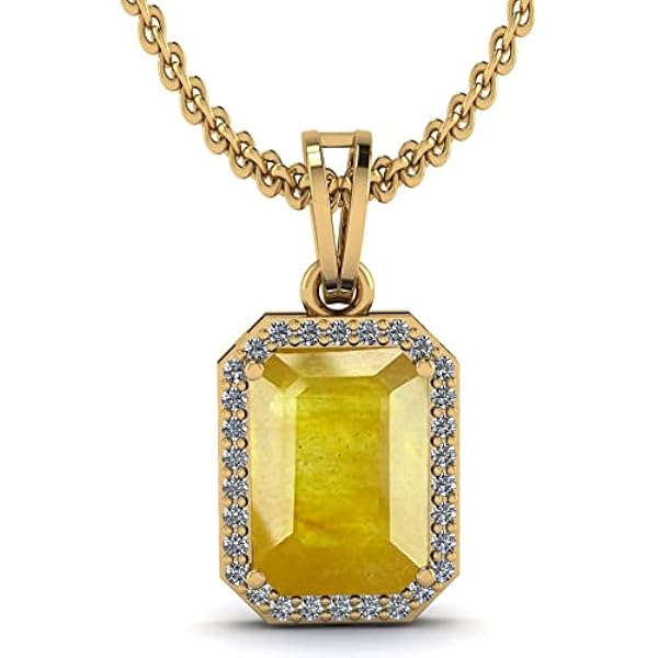 Ciondolo Panchadhatu Con Zaffiro Giallo Pukhraj 10.25 Ratti, Placcato Oro 9K, Qualità AAA+, Uomo/Donna