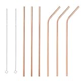 Accmor Reusable Copper Drinking Straws, 18/8 Stainless Steel 10.5inch Extra Long Straws Set for 20 & 30oz YETI RTIC Ozark TERVIS Tumbler Cups, with 2 Cleaning Brushes(3 Straight and 3 Bend)