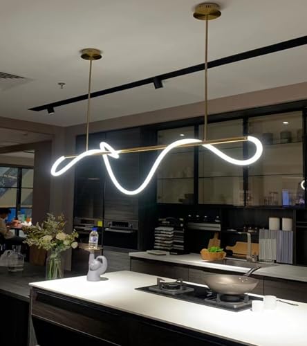 SMG Lámpara colgante lineal LED moderna para comedor, lámpara de araña dorada regulable para oficina, lámpara lineal de 47 pulgadas con control remoto, atenuación continua, lámpara de manguera larga