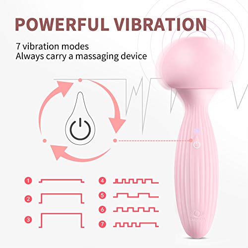 Personal Mini Mushroom Wand Massager - Small Cordless Rechargeable Electric Handheld Vibrating Magic Massager for Back, Neck, Foot, Shoulder, Leg, Body Relief, Sports Recovery, Muscle Ache (Pink)