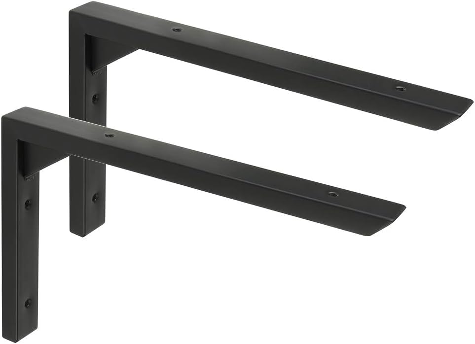 Mooche 2PCS Heavy Duty Shelf Brackets 10 inch, Black Wall Brackets for Shelves, Stainless Steel Triangle Shelf Support with Screws for Living Room Bedroom Garage — image 1