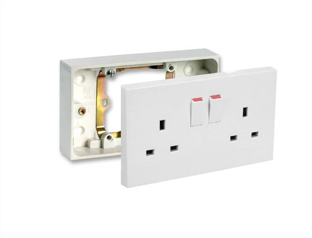 Single to Twin Wall Socket Converter (Back Box + Face Plate) White
