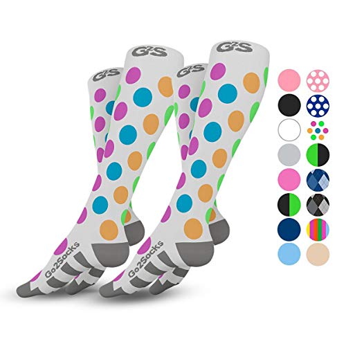 Go2Socks Compression Socks for Men Women Nurses Runners 20-30 mmHg Medical Stocking Athletic (2pPolkaDot, M)