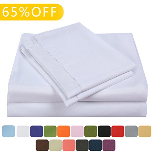 Balichun Microfiber 4-Piece Bed Sheet Set with 18-Inch Deep Pocket, Queen, White
