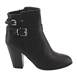 NATURE BREEZE FE17 Women's Dual Buckle Strap Stacked Block Heel Ankle Bootie