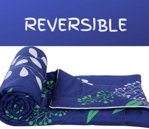BSB HOME® Reversible Double Bed King Size Floral Print Comforter/Duvet for Winters and Mild Winter; Color - Royal Blue and White; Fabric - Microfiber Cotton; 150 GSM; Size - 220X240 Cms