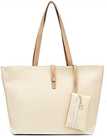 Sugawin Women's Leather Messenger Handbag Shoulder Bag with Small Wallet Bag-Beige