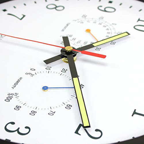 Petforu 12-Inch Night Light Wall Clock Grow-in-The-Dark Temperature Humidity Monitor Clock Specialty (Black)