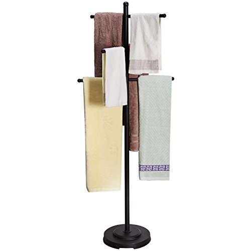 Modern Heavy Duty Black Metal Floor Freestanding 6 Towel Bars Bathroom Rack / Drying Stand / Towel Valet