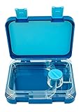 The BEST Bento Box For Kids & Adults- Unique Lunch Box With 4 Different Compartments- Keeps Food Fresh- Dishwasher & Microwave Safe- Great For School or Work- Cool Blue Color- Leak Proof & BPA FREE!