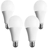GODUORA 4 Pack 3 Way Light Bulbs 50 100 150W, Daylight 5000K,Three Way A19,E26 Base,Perfect for Bedroom,Living Room,Study Room