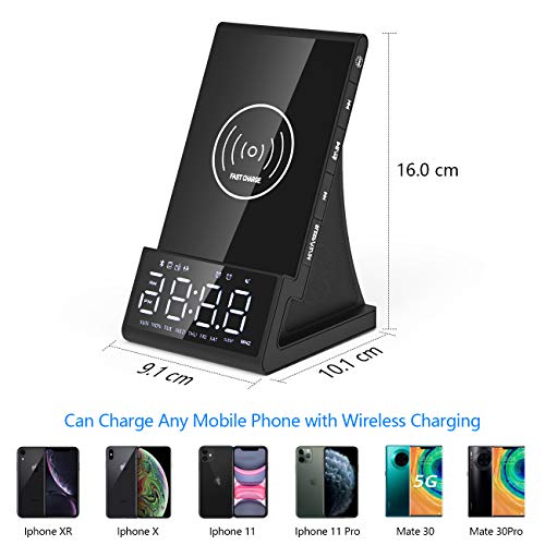 Wireless Charging Alarm Clock, Charging Clocks with Bluetooth Speaker, Dual Alarm Clock