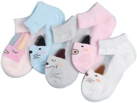 FQIAO Baby 1-3 Years Girls Sock Cotton 5 Packs Thin Short Summer Unisex Boys Socks for Walking