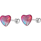 Dazzling CZ Heart Cartilage Tiny Small Stud Earrings for Women Men Tragus Stainless Steel Multi-color Moonstone Love Heart Helix Small Studs Earring Cute Valentine's Day Jewelry Gifts 18G