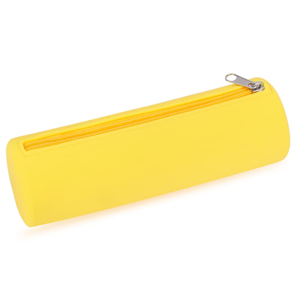 Oyachic Silicone Pencil Case Cylinder Pencil Pen Pouch Bag Stationery Organizer for School College Office Student Adults (Yellow)