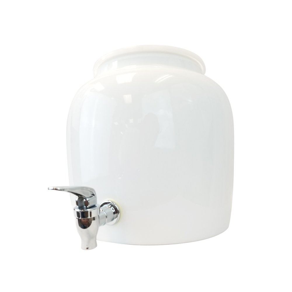 Ceramic White Classic Water Dispenser And Natural Wood Floor Stand