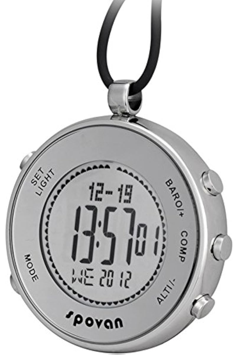 Spovan Silver Digital Pocket Watches Hiking Altimeter Barometer Compass
