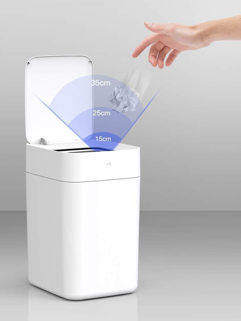 TOWNEW T1 Self-Sealing and Self-Changing 4 Gallon Trash Can, Automatic Open Lid and Motion Sense Activated Smart Home Electric Garbage Bin, White x1 Refill Ring Included (Up to 25 Bags)