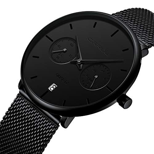 Yezijin Men's Watch Waterproof Calendar Steel Mesh with Chronograph Quartz Watch for Father Men Student Youth Teens Boyfriend Lover's Birthday