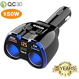 Car Charger, Otium 150W 2-Socket Cigarette Lighter Splitter QC 3.0 Dual USB Ports 1 USB C Fast Car Adapter with Separate Switch LED Voltmeter Replaceable 15A Fuse Compatible GPS/Dash Cam/iPhone11/iPad