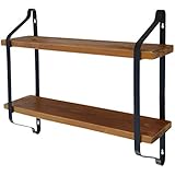 Easeurlife Rustic Floating Wall Shelf 24 Inch Industrial Wall Mount Shelves Solid Wood 2 Tier for Living Room/Bedroom/Kitchen/Office (Black)