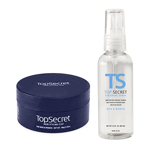 Top Secret Hair Thickening Fibers - Pre-Application Grooming Clay and Finishing Spray w/ Free Travel Bag