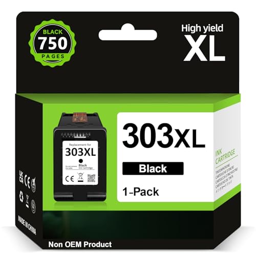 Cartridges 303 XL Black – 750 + Pages, Remanufactured for Original HP 303 Black Cartridge Printer Ink 303 XL Compatible with HP Envy Photo 7134 7830 6232 6230 7130 6220 6234 7100 7155 7800 7834