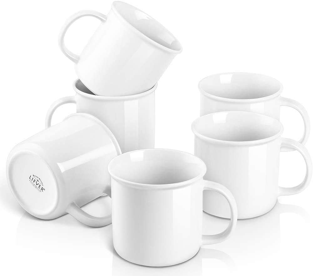 LIFVER White Coffee Mug, 18 oz Porcelain Plain Coffee Mugs