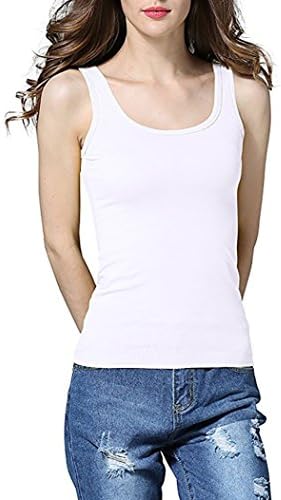 YIN HUI Women's Basic Stretch Cotton Camisole Supersoft Casual Tank Tops Wide Strap(White,M)