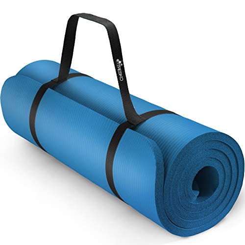 TRESKO Yogamatte Phthalatfrei - Gymnastikmatte rutschfest, Pilatesmatte Fitnessmatte mit Tragegurt, 185x60 & 190x100 cm (Blau, 190 x 100 x 1,5 cm)