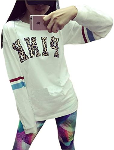Tumblr Pink T Shirts Women Kawaii Long Sleeve Tee Crop Tops for Teen Girls Clothing (L, White)