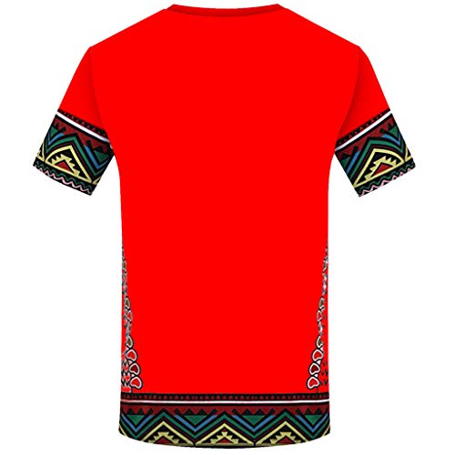 Ximandi Men's Fashion African Printed T Shirt Short Sleeve Casual Shirt Top Blouse Red